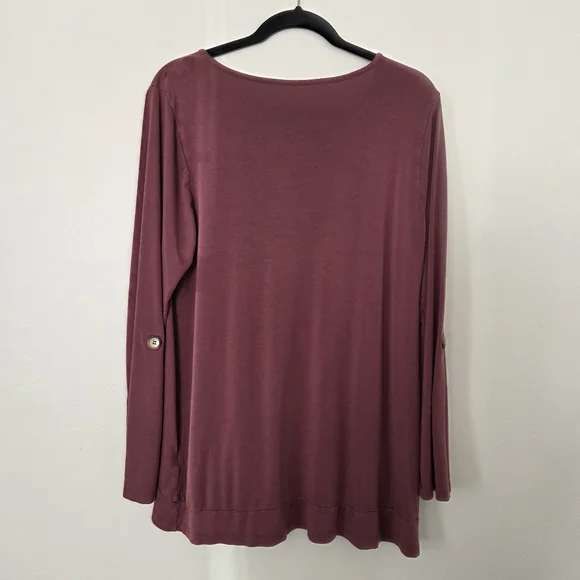 Soft Surroundings Women's Mauve Long Sleeve Top Size Large. Roll Tab Sleeve - Picture 2 of 9